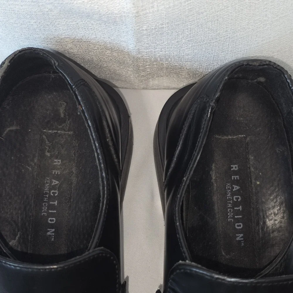 Kenneth Cole Reaction Square Toe Slip On Dress Shoes Black‎ Leather Men Size 9